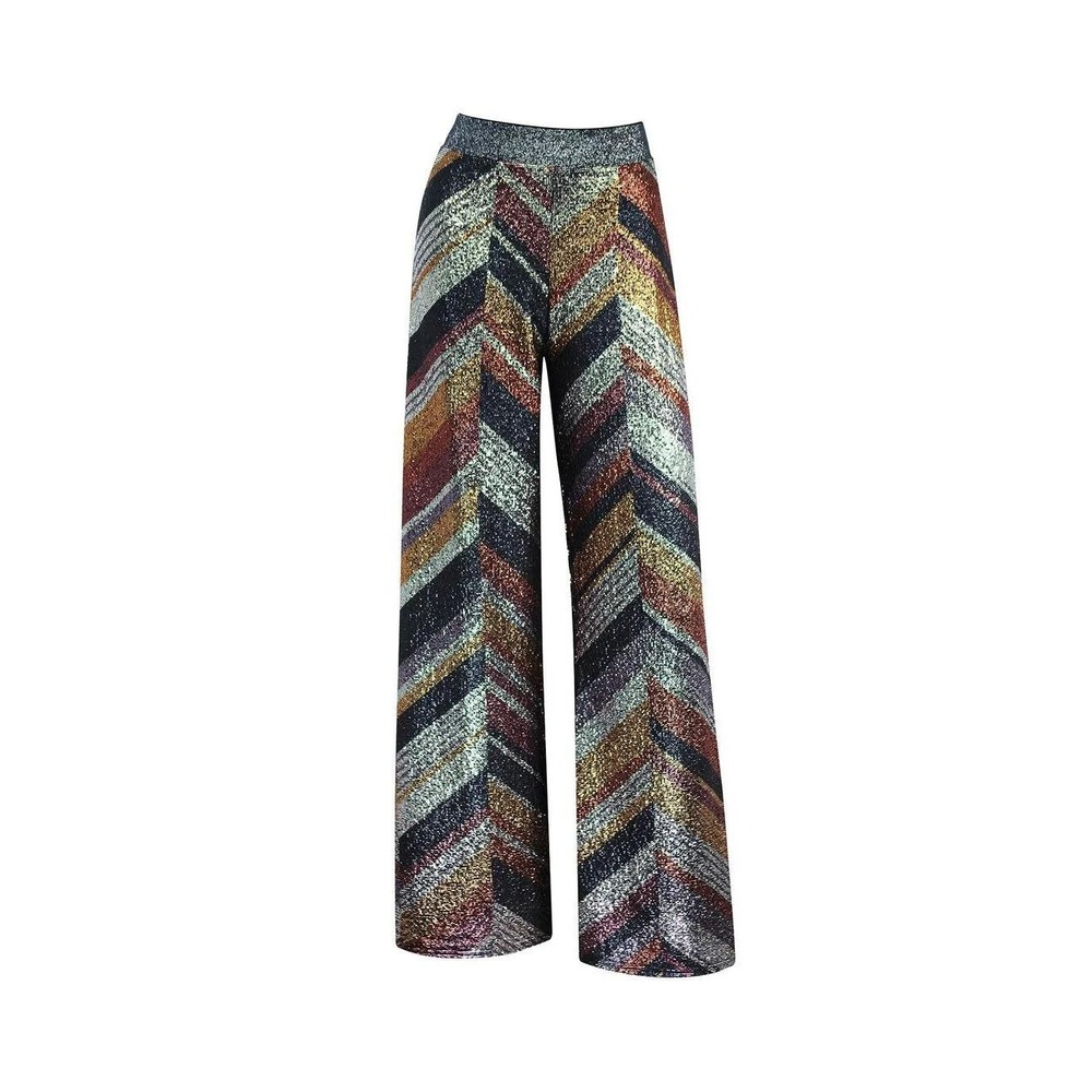 Me & Thee Womens Metallic Chevron Wide Leg Pants Bronze Silver Black‎ Size 8 US